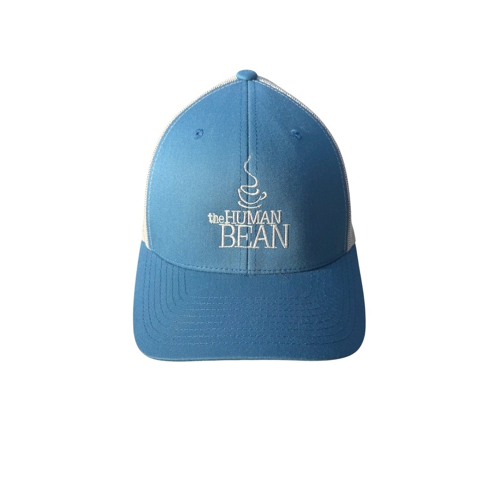 Human Bean Coffee Logo Steel Blue White Retro Trucker Hat Snapback Curved Visor